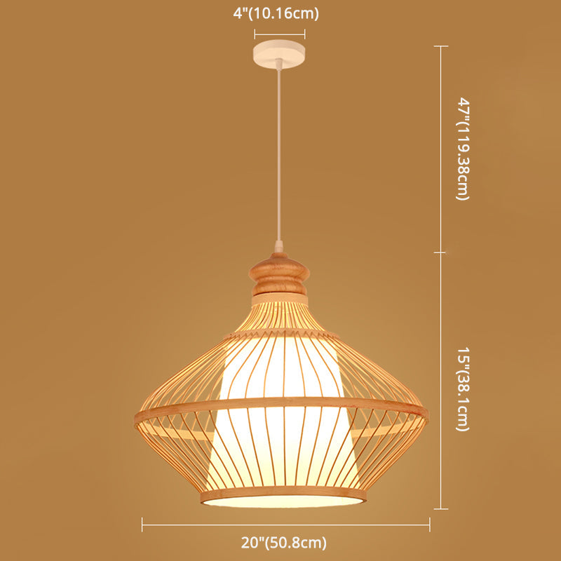 Asian Style Simplicity Pendant Lamp - Double Shade With Bamboo & Imitation Sheepskin Accent