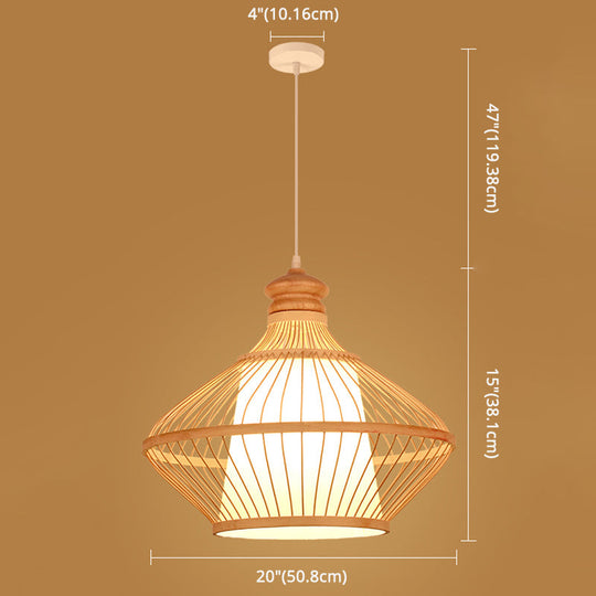 Asian Style Simplicity Pendant Lamp - Double Shade With Bamboo & Imitation Sheepskin Accent