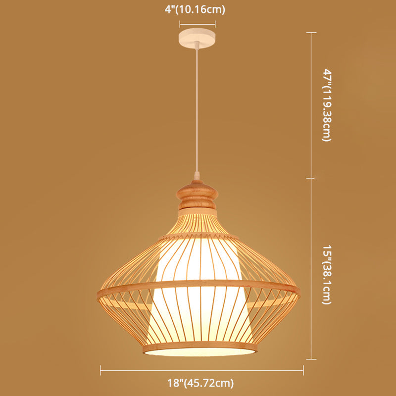 Asian Style Simplicity Pendant Lamp - Double Shade With Bamboo & Imitation Sheepskin Accent