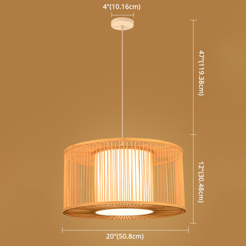 Asian Style Simplicity Pendant Lamp - Double Shade With Bamboo & Imitation Sheepskin Accent
