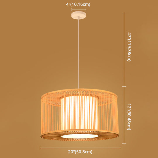 Asian Style Simplicity Pendant Lamp - Double Shade With Bamboo & Imitation Sheepskin Accent