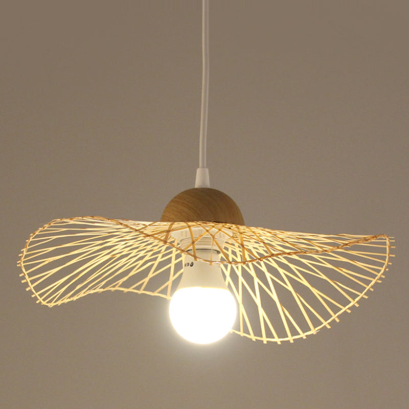 Bamboo Pendant Lamp: Japanese Fisherman Hat Style Art Deco Design For Restaurants Wood / 18