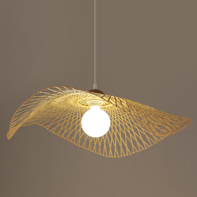 Bamboo Pendant Lamp: Japanese Fisherman Hat Style Art Deco Design For Restaurants Wood / 21.5