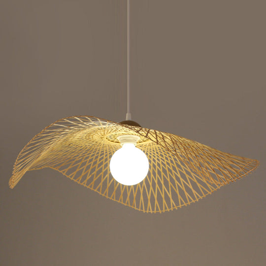Bamboo Pendant Lamp: Japanese Fisherman Hat Style Art Deco Design For Restaurants Wood / 21.5
