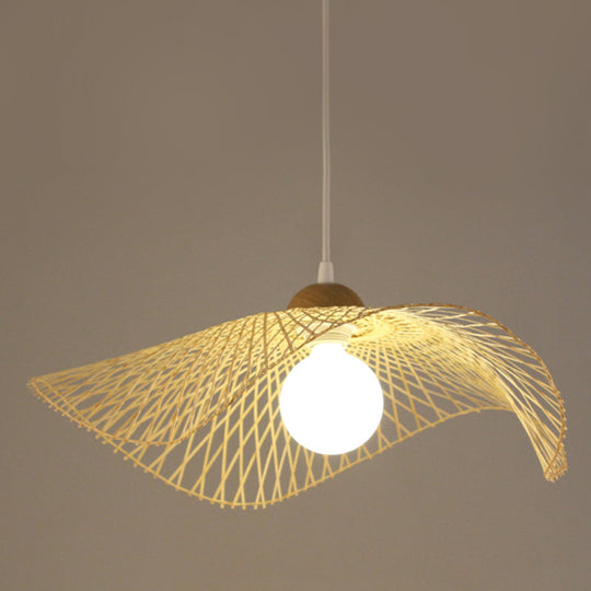 Bamboo Pendant Lamp: Japanese Fisherman Hat Style Art Deco Design For Restaurants Wood / 25.5