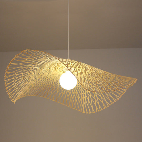 Bamboo Pendant Lamp: Japanese Fisherman Hat Style Art Deco Design For Restaurants Wood / 29.5