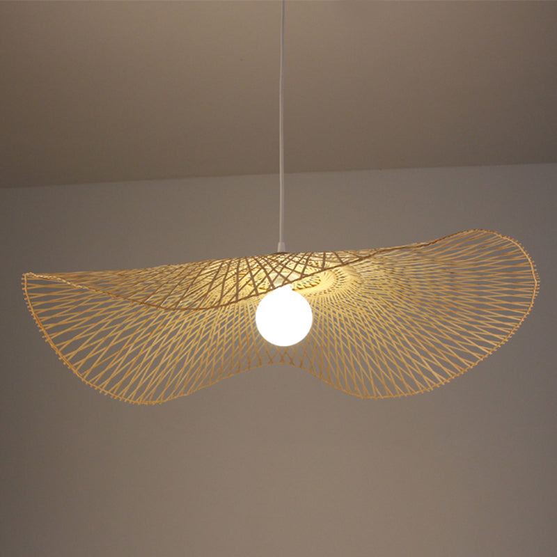 Bamboo Pendant Lamp: Japanese Fisherman Hat Style Art Deco Design For Restaurants Wood / 33.5