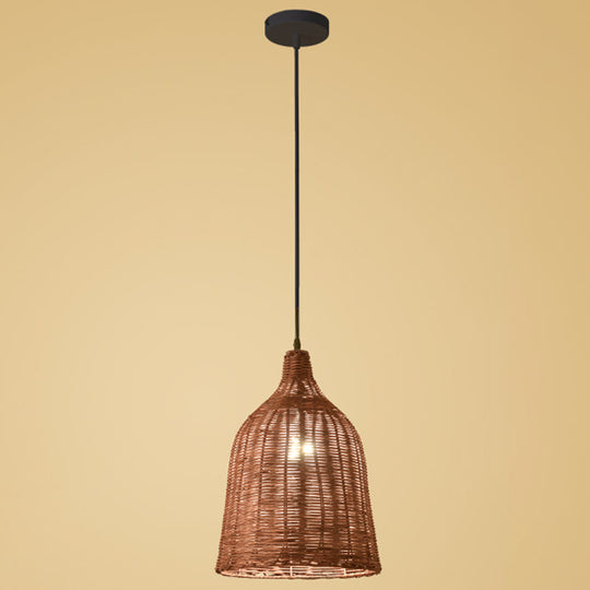 Hand-Woven Bamboo Bell-Shaped Pendant Light With Asian Rattan Shade And 59 Hanging Wire Coffee / 12
