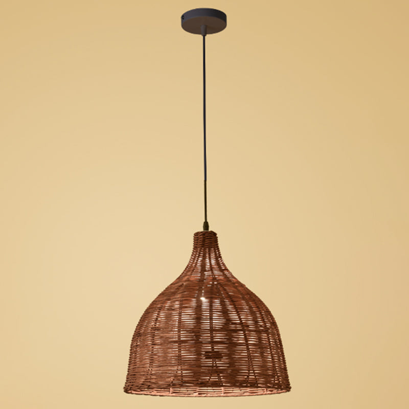 Hand-Woven Bamboo Bell-Shaped Pendant Light With Asian Rattan Shade And 59 Hanging Wire Coffee / 14