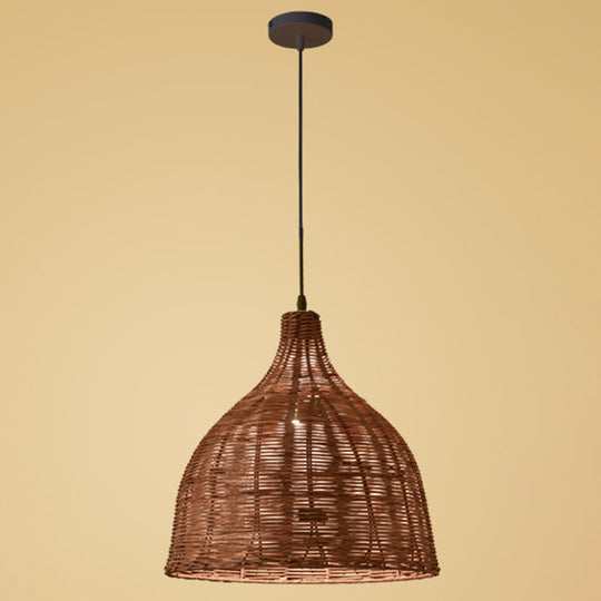 Hand-Woven Bamboo Bell-Shaped Pendant Light With Asian Rattan Shade And 59 Hanging Wire Coffee / 18