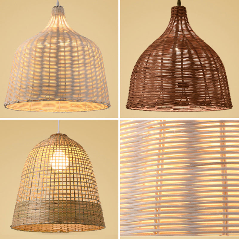 Hand-Woven Bamboo Bell-Shaped Pendant Light With Asian Rattan Shade And 59 Hanging Wire