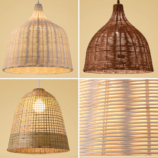 Hand-Woven Bamboo Bell-Shaped Pendant Light With Asian Rattan Shade And 59 Hanging Wire