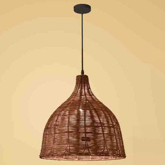 Hand-Woven Bamboo Bell-Shaped Pendant Light With Asian Rattan Shade And 59 Hanging Wire Coffee /