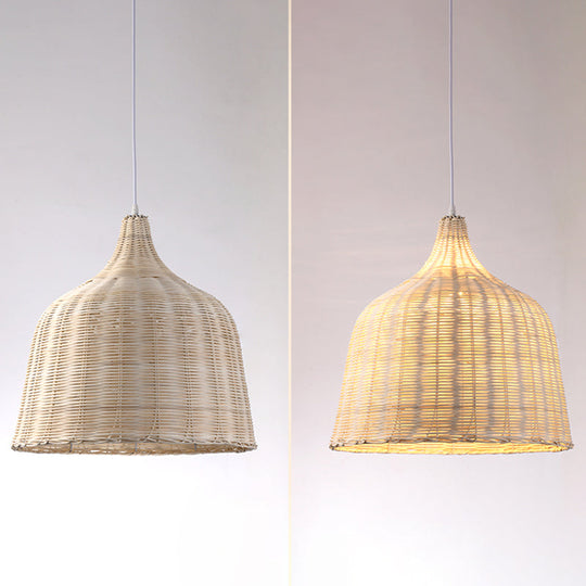 Hand-Woven Bamboo Bell-Shaped Pendant Light With Asian Rattan Shade And 59 Hanging Wire