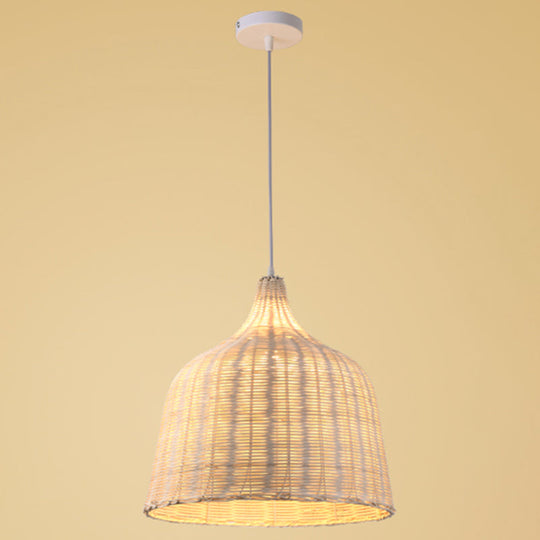 Hand-Woven Bamboo Bell-Shaped Pendant Light With Asian Rattan Shade And 59 Hanging Wire Wood / 14