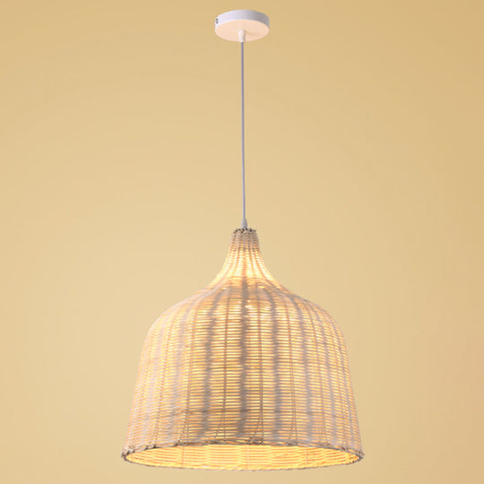 Hand-Woven Bamboo Bell-Shaped Pendant Light With Asian Rattan Shade And 59 Hanging Wire Wood / 18
