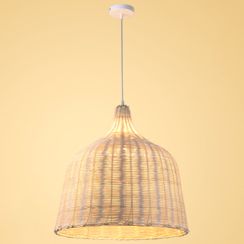 Hand-Woven Bamboo Bell-Shaped Pendant Light With Asian Rattan Shade And 59 Hanging Wire Wood / 23.5
