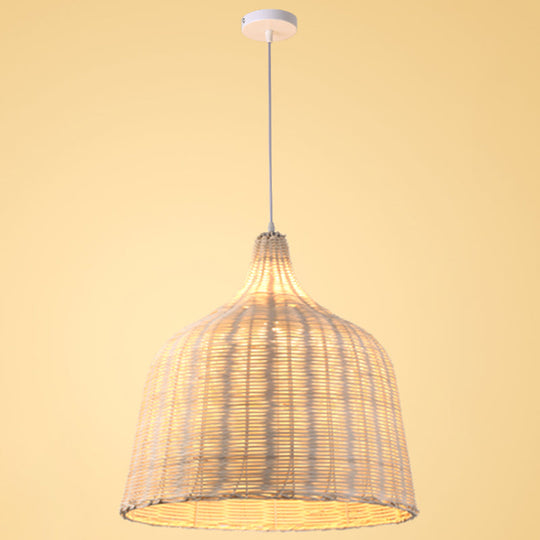 Hand-Woven Bamboo Bell-Shaped Pendant Light With Asian Rattan Shade And 59 Hanging Wire Wood / 23.5
