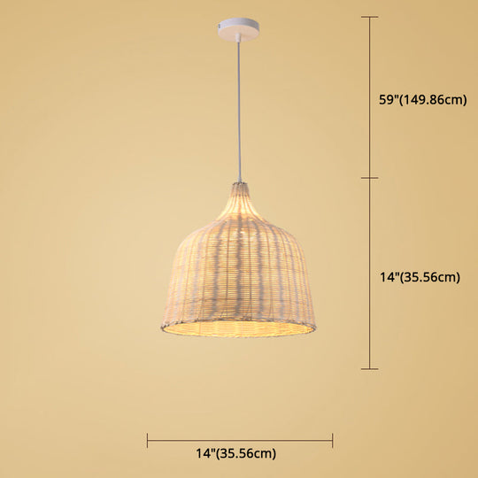 Hand-Woven Bamboo Bell-Shaped Pendant Light With Asian Rattan Shade And 59 Hanging Wire
