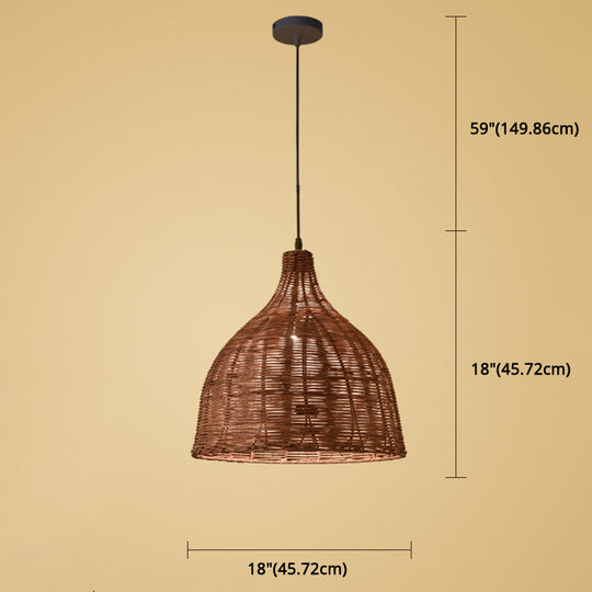 Hand-Woven Bamboo Bell-Shaped Pendant Light With Asian Rattan Shade And 59 Hanging Wire