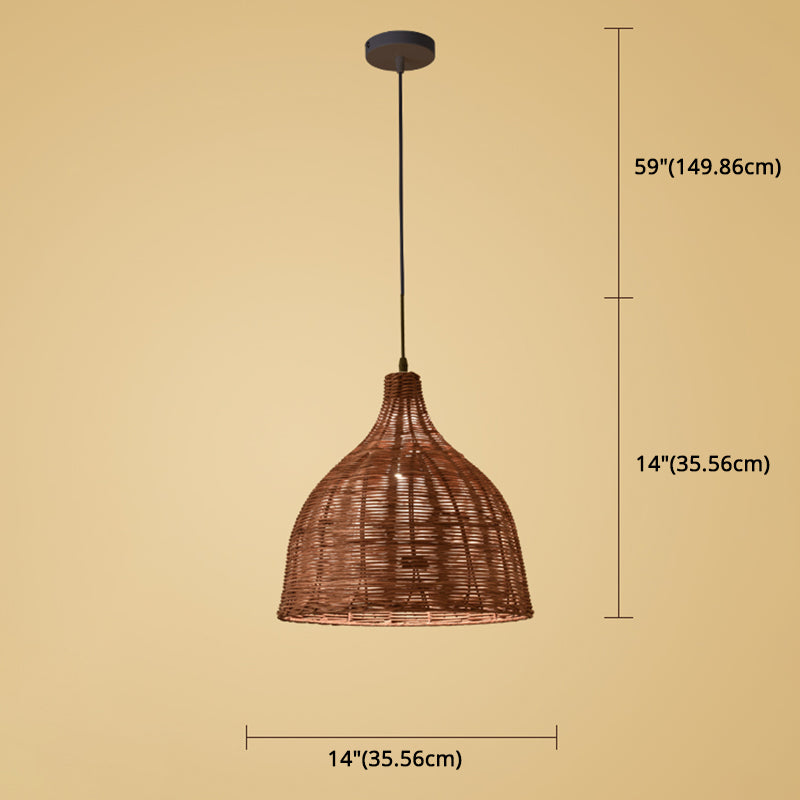 Hand-Woven Bamboo Bell-Shaped Pendant Light With Asian Rattan Shade And 59 Hanging Wire