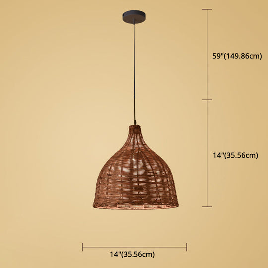 Hand-Woven Bamboo Bell-Shaped Pendant Light With Asian Rattan Shade And 59 Hanging Wire