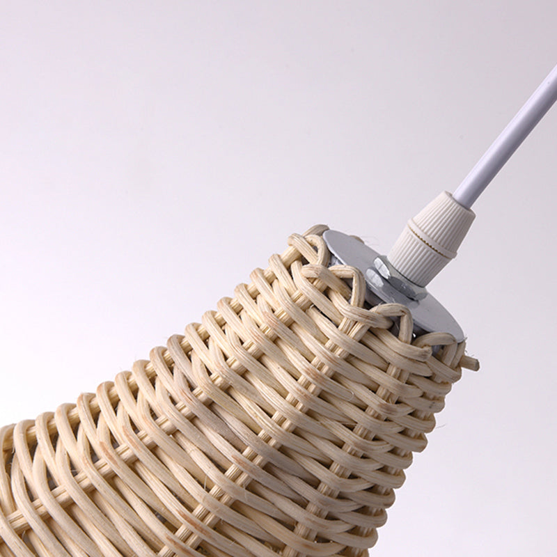 Hand-Woven Bamboo Bell-Shaped Pendant Light With Asian Rattan Shade And 59 Hanging Wire