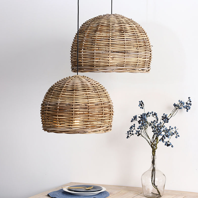Retro Hand-Woven Rattan Bird Nest Shade Coffee Shop Hanging Light Fixture