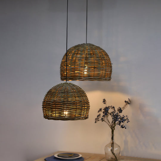 Retro Hand-Woven Rattan Bird Nest Shade Coffee Shop Hanging Light Fixture