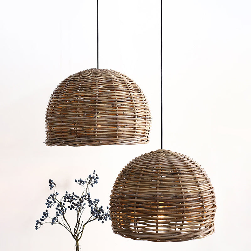 Retro Hand-Woven Rattan Bird Nest Shade Coffee Shop Hanging Light Fixture