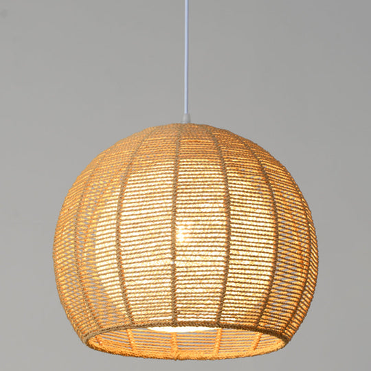 Simplicity Single Light Japanese Pendant Lamp With Double Rattan Shade - Beige/Coffee Flaxen / 12