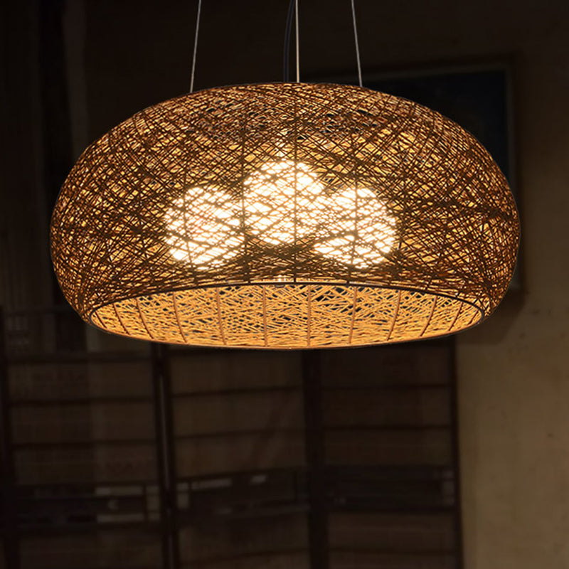 Hand-Woven Rattan Pendant Lights: 3-Light Suspension Lamp In Beige With 47 Hanging Cord - Ideal For