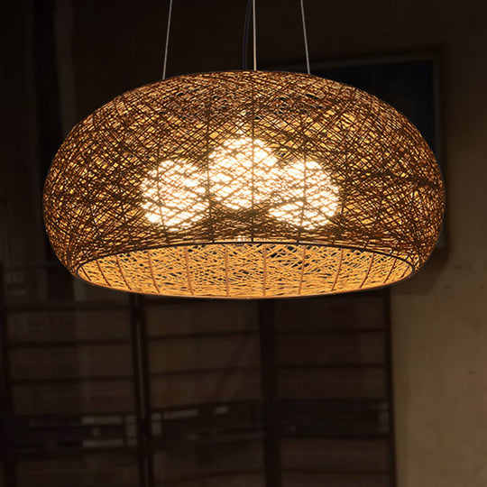 Hand-Woven Rattan Pendant Lights: 3-Light Suspension Lamp In Beige With 47 Hanging Cord - Ideal For