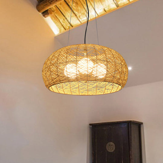 Hand-Woven Rattan Pendant Lights: 3-Light Suspension Lamp In Beige With 47 Hanging Cord - Ideal For
