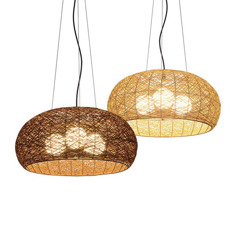 Hand-Woven Rattan Pendant Lights: 3-Light Suspension Lamp In Beige With 47 Hanging Cord - Ideal For
