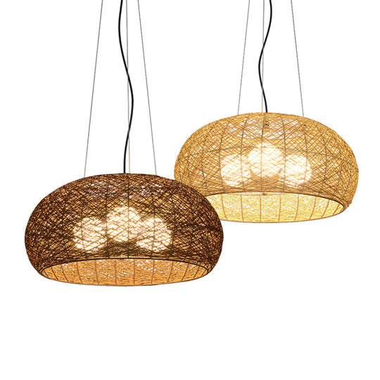 Hand-Woven Rattan Pendant Lights: 3-Light Suspension Lamp In Beige With 47 Hanging Cord - Ideal For