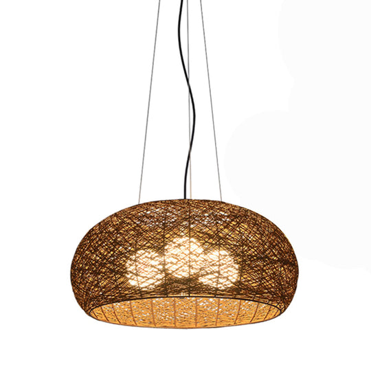 Hand-Woven Rattan Pendant Lights: 3-Light Suspension Lamp In Beige With 47 Hanging Cord - Ideal For