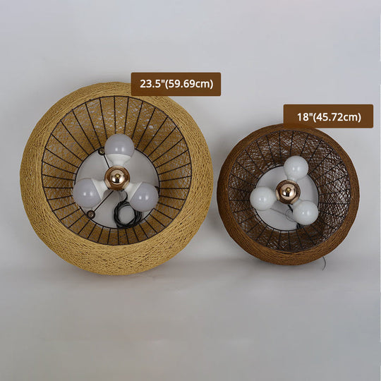 Hand-Woven Rattan Pendant Lights: 3-Light Suspension Lamp In Beige With 47 Hanging Cord - Ideal For