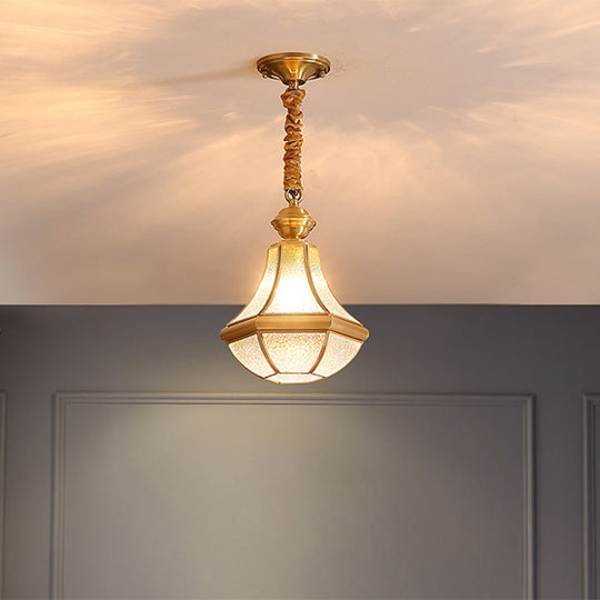 Colonial Brass Hanging Glass Jar Shade Pendant Light Fixture For Bedroom - Single Bulb Decorative