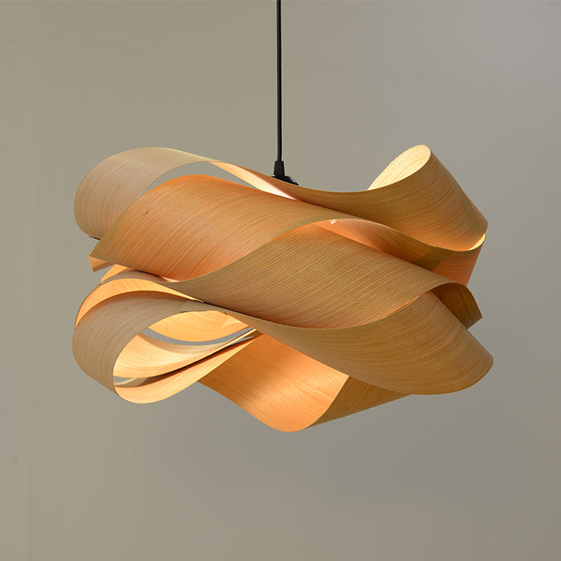 Sleek Wooden Veneer Suspension Pendant Light - Modern Simplicity Style For Restaurants & Coffee