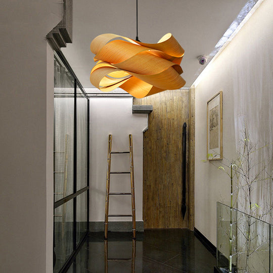 Sleek Wooden Veneer Suspension Pendant Light - Modern Simplicity Style For Restaurants & Coffee