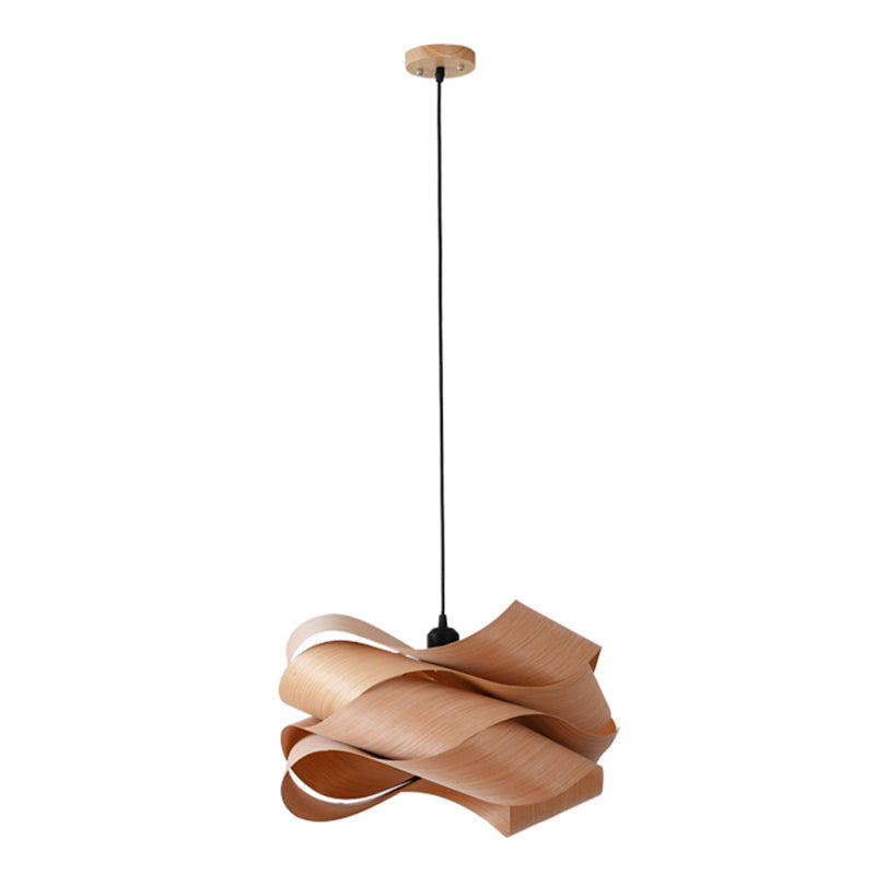 Sleek Wooden Veneer Suspension Pendant Light - Modern Simplicity Style For Restaurants & Coffee