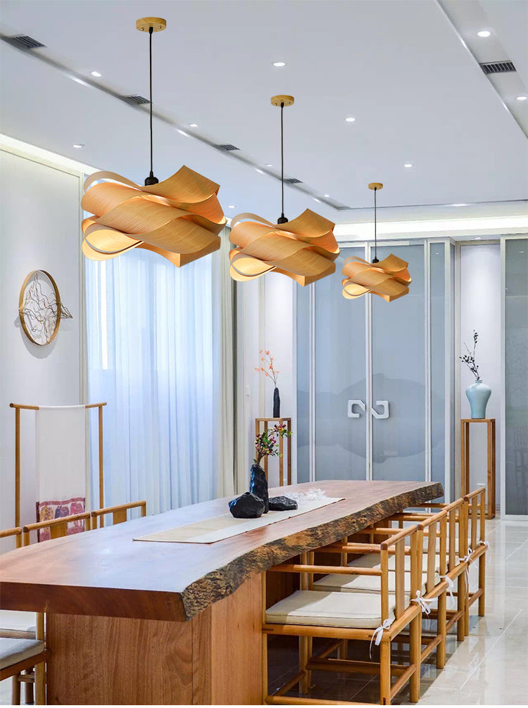 Sleek Wooden Veneer Suspension Pendant Light - Modern Simplicity Style For Restaurants & Coffee