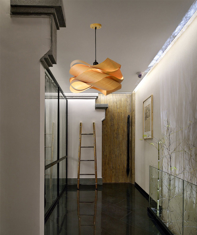 Sleek Wooden Veneer Suspension Pendant Light - Modern Simplicity Style For Restaurants & Coffee