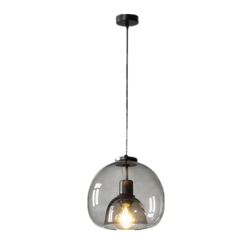 Smoke Grey Double Glass Suspension Pendant - 9 Inch Wide Modern Style Light Fixture For Bars