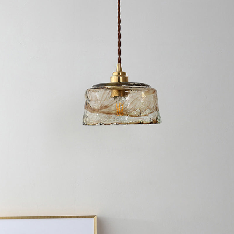 Modern Glass Hanging Light With Adjustable Wire - Brass Lamp Holder Bedside Lighting Gold / Drum