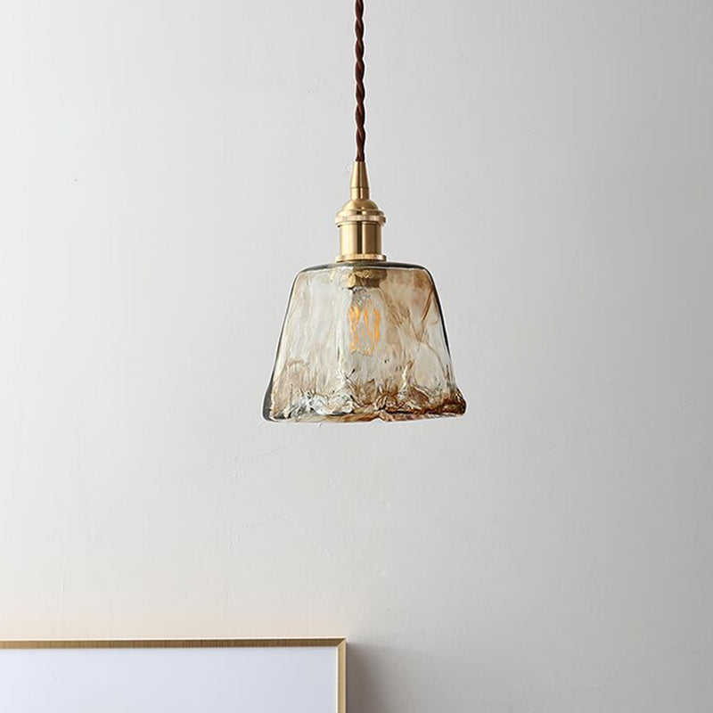 Modern Glass Hanging Light With Adjustable Wire - Brass Lamp Holder Bedside Lighting Gold /