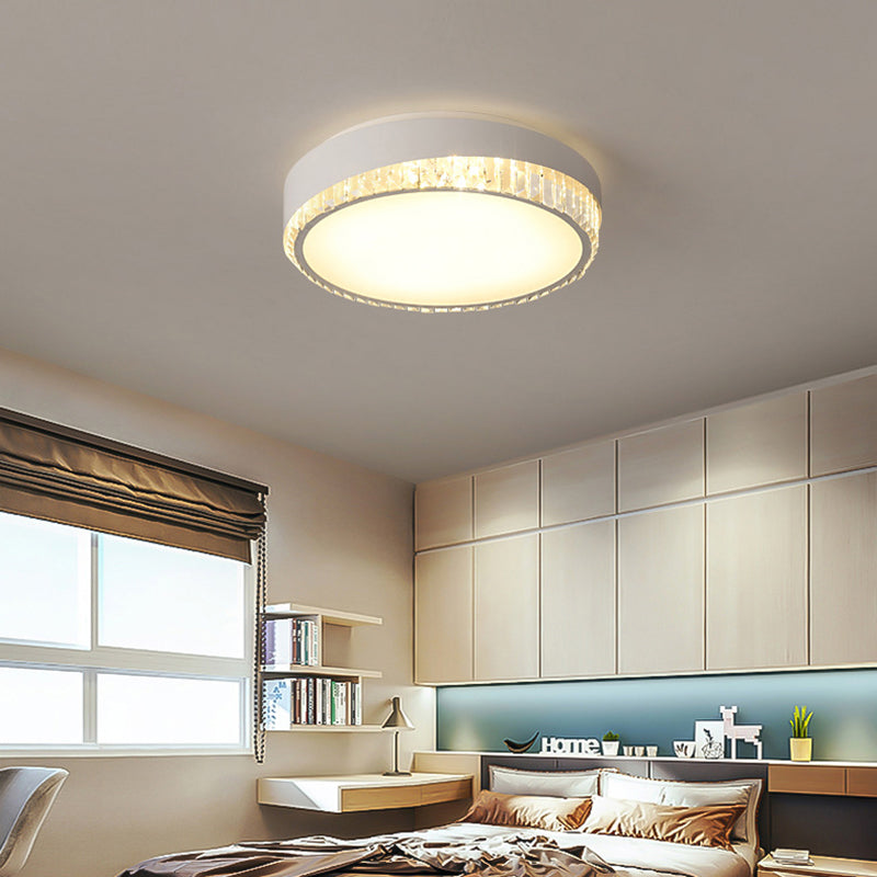 Round Crystal LED Flush Mount Ceiling Light for Bedroom - 16.5"/20.5" White with Adjustable Warm, White and 3 Color Lighting Options