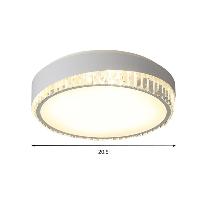 Round Crystal Led Flush Mount Ceiling Light For Bedroom - 16.5/20.5 White With Adjustable Warm And 3