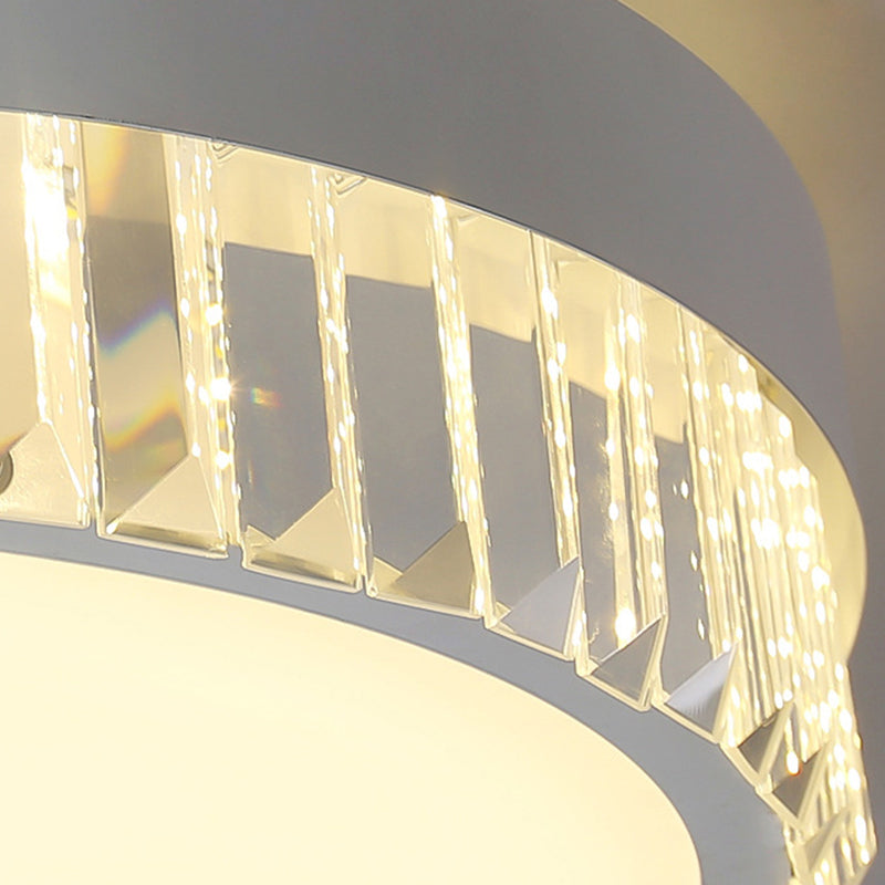 Round Crystal LED Flush Mount Ceiling Light for Bedroom - 16.5"/20.5" White with Adjustable Warm, White and 3 Color Lighting Options